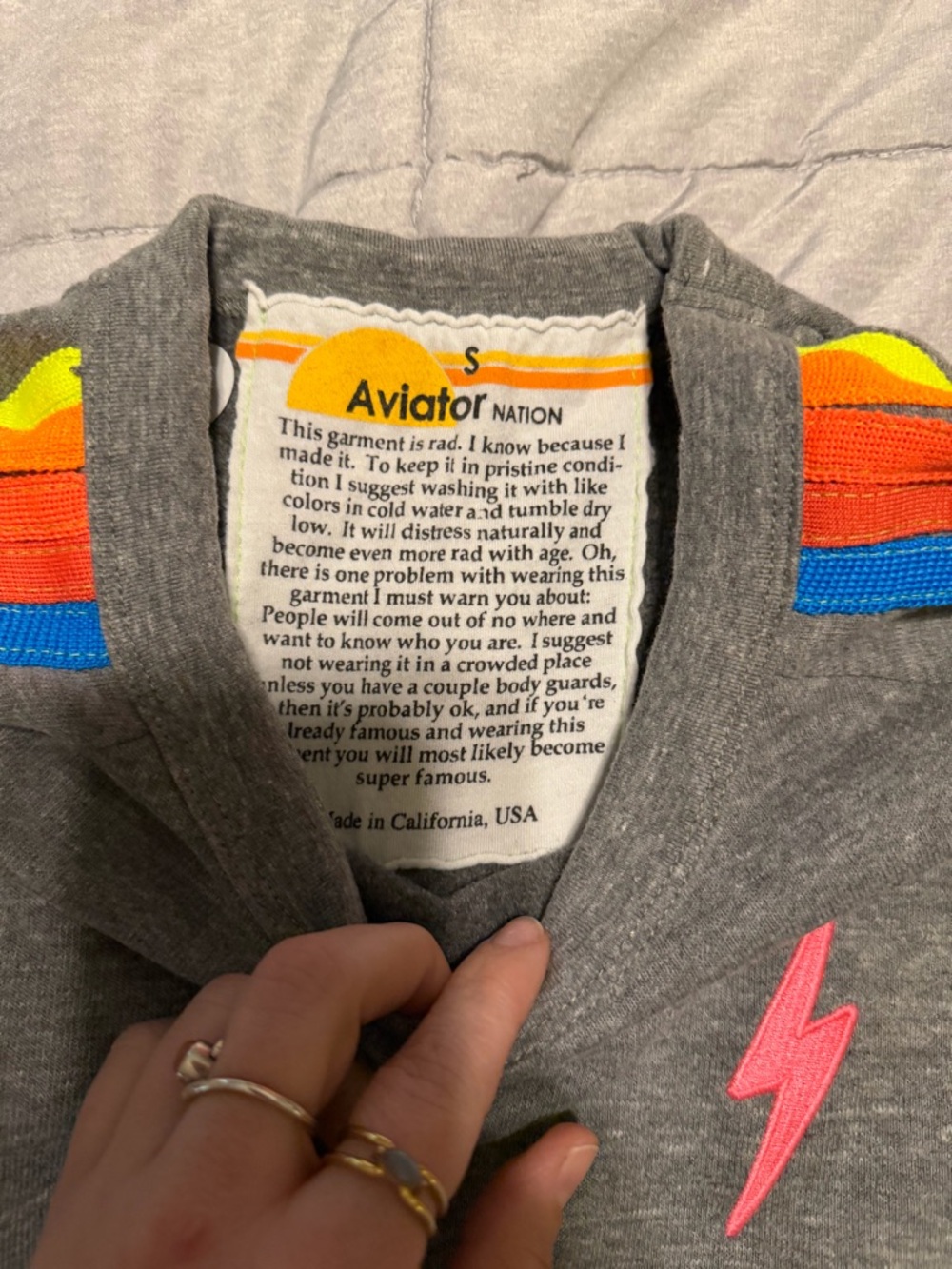 Aviator Nation Gray Cropped Sweatshirt with Five Stripe - Picture 3 of 9